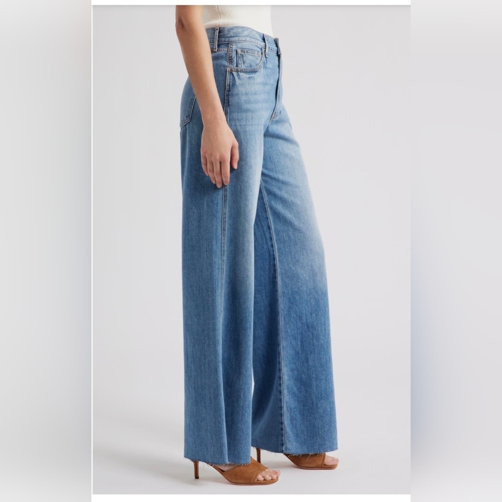 Veronica Beard Light Blue Wide Leg Jeans Mid Raise Raw Hem - Picture 7 of 10
